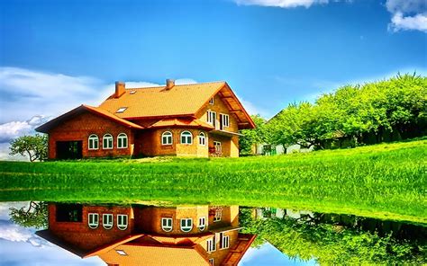 Nature House Reflection Art Ipad Wallpapers Free Download