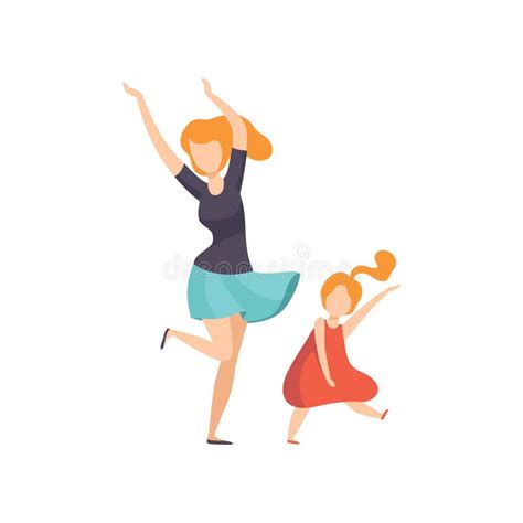 Mamá E Hija Están Bailando En El Apartamento Ilustración Del Vector