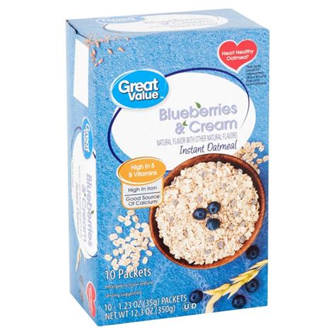 Great Value Blueberries And Cream Instant Oatmeal 123 Oz