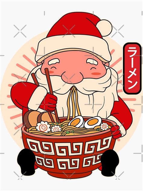 Santa Claus Eating Ramen Noodles Kawaii Japanese Sticker For Sale By