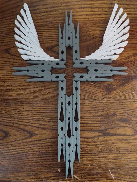 Clothespin Wooden Cross With Wings Etsy Wooden Cross Crafts