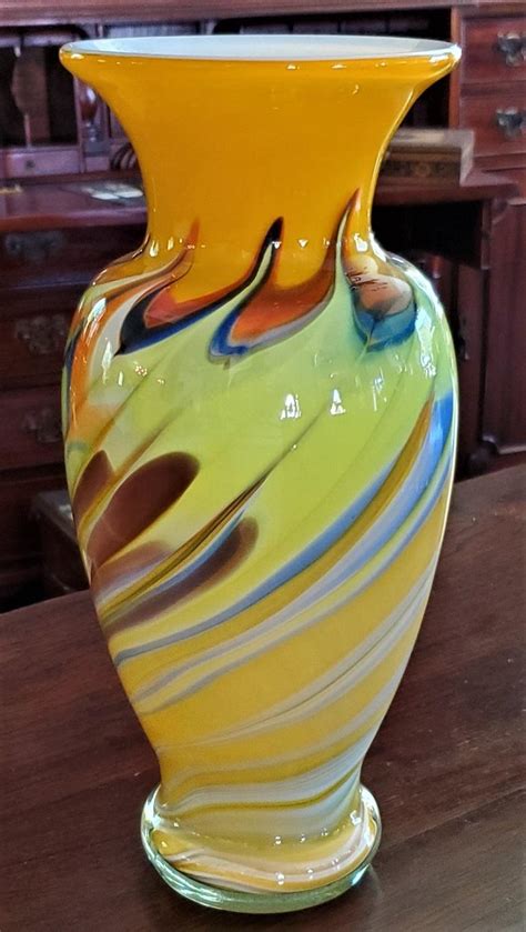 Yellow Swirled Murano Glass Vase Mcm At 1stdibs