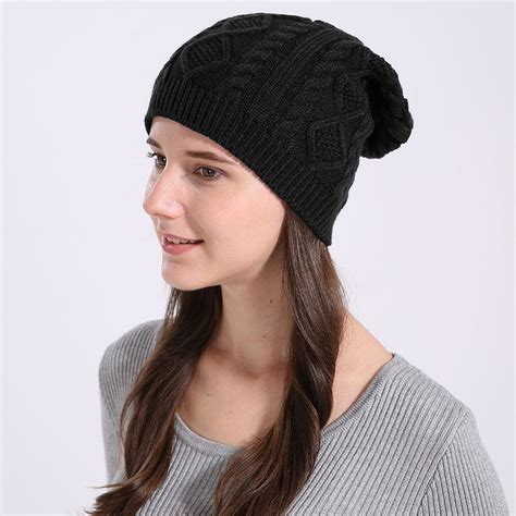 chunky knit beanie stretch unisex braided cable slouchy winter hats skip cap black
