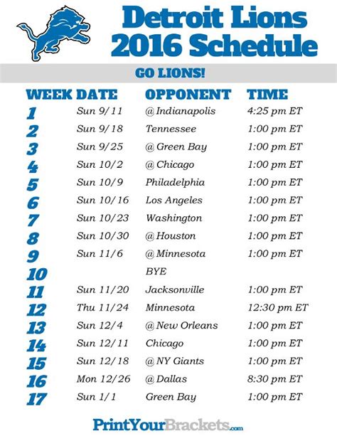 Detroit Lions Schedule Printable 2023 Calendar Printable