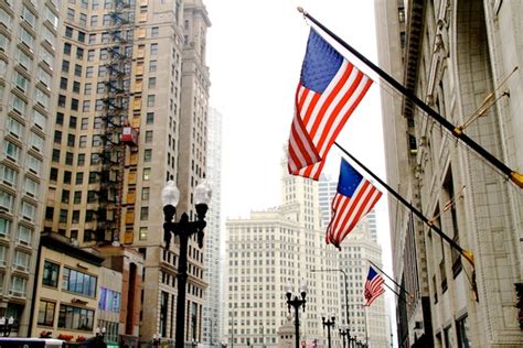 American Flags On Side Of Building In City Free Stock Photos In 