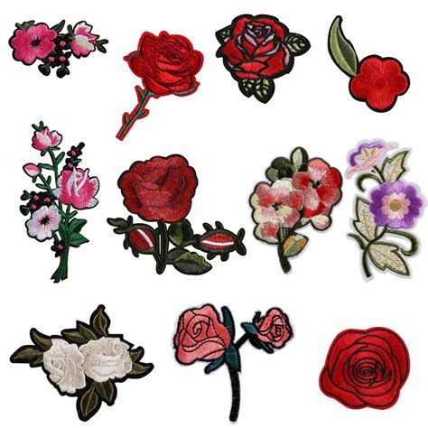 Papaba Patch11pcs Rose Flower Embroidery Diy Sew Iron On Patch Badge Bag Hat Jeans Applique