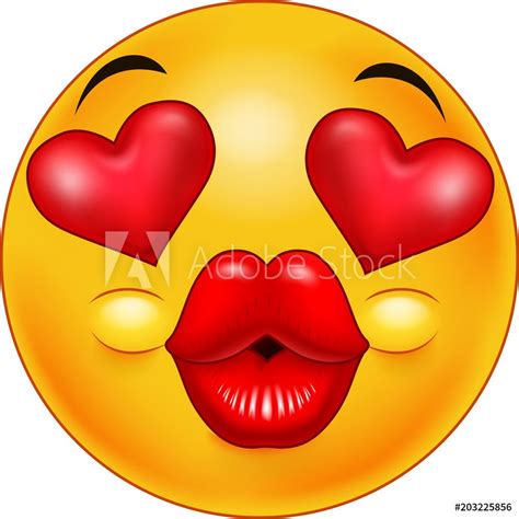 Cute Kissing Emoticon With Hearts Of Eyes As An Expression Of Love Vector De Stock Imagenes De