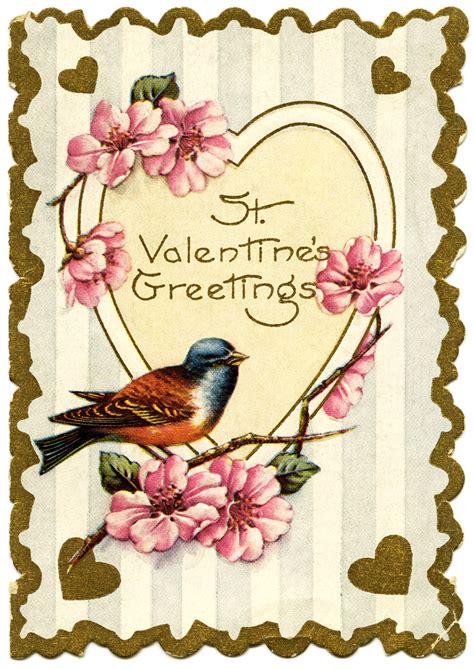 Bird And Flowers ~ Free Vintage Valentine Graphic Old Design Shop Blog