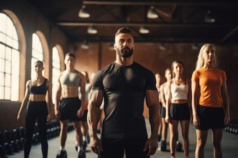Premium Photo Group Of People In Exercise Gear Holding Dumbbells At Gym