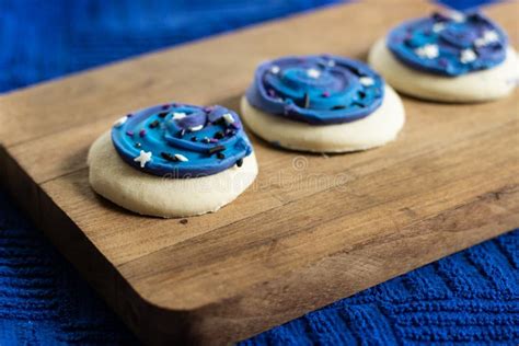 Close Up Of Cookies With Blue Icing Stock Image Image Of Sugar