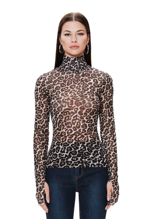 afrm zadie power mesh turtleneck top in leopard print haley lu richardson s sheer leopard