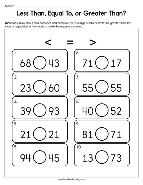 Less Than Equal To Or Greater Than Worksheet Have Fun Teaching