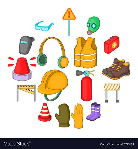 Safety Work Icons Set Cartoon Style Royalty Free Vector