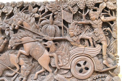 Vintage Antique Mahabharata Relief 375 Wood Carving Wall Panel