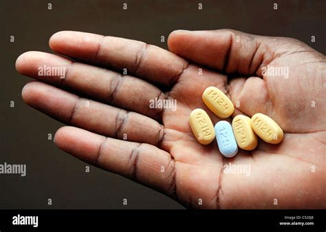 Hand With Five Tablets High Measured Arv Antiretoviral Medicine Daily