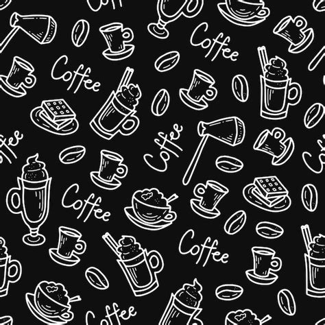 Premium Vector Coffee Doodle Chalk Seamless Pattern