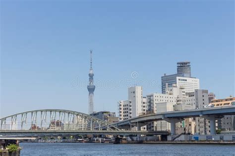 The Saemon Bridge Over The River Kanda With The Tokyo Skytree Visible