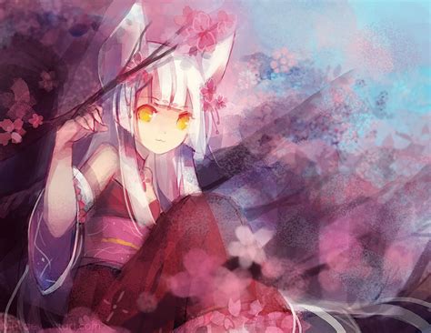 Animal Ears Cherry Blossoms Flowers Foxgirl Japanese Clothes