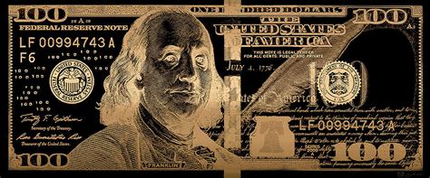 One Hundred Us Dollar Bill 100 Usd In Gold On Black Digital Art By