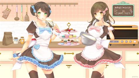 Anime Girls Bake A Cake In The Kitchen Wallpapers And