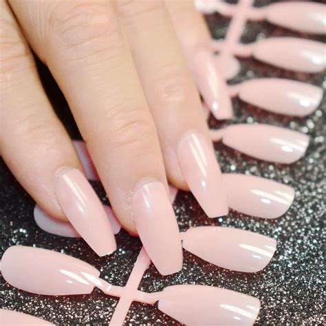 Pcs Nude Pink Pure Color Coffin Nails False Nail Full Cover Flat