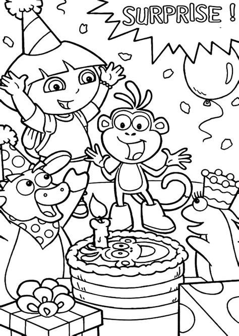 Download and print out this tall birthday cake coloring page. Dora The Explorer Friend Boots Surprise Birthday Party ...