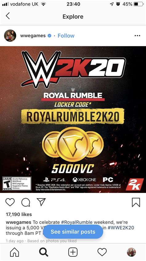 So what are you waiting for redeem the below. Locker code for 2K20 : WWEGames