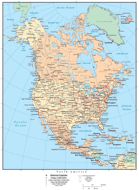 Map Of North America With Cities And States