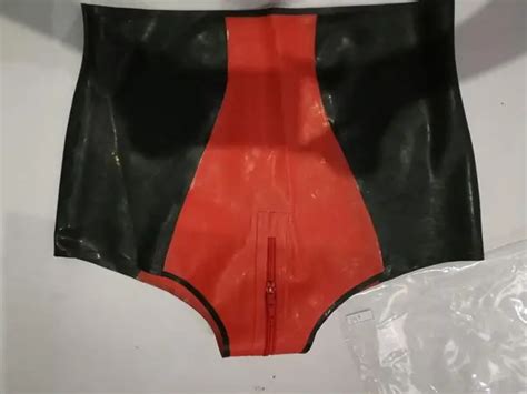 New Handmade Sexy Women Latex Underwear High Waist Black With Red