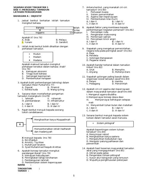 Soalan Sejarah Tingkatan 1 Bab 4 Soalan Objektif Sejarah Bab 1 4 Ting