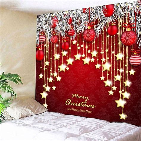 Beautiful wall and ceiling decorations with lovely festive designs. Christmas Ball and Star Print Wall Hanging Tapestry ...