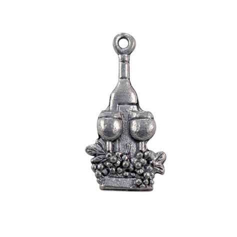 Jewelry Charm Wine Bottle 24x11mm Pewter Antique Silver Plated Charm Bracelet Chain