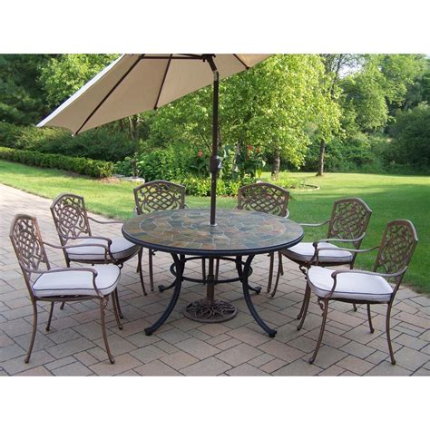 Home depot outdoor dining sets with umbrella. Oakland Living 9-Piece Metal Outdoor Patio Dining Set with ...