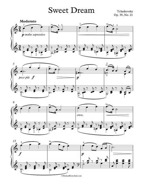 Free Piano Sheet Music Sweet Dreams Op 39 No 21 Tchaikovsky Michael Kravchuk