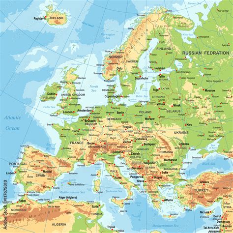 Europe Physical Map Foto Poster Wandbilder Bei Europosters