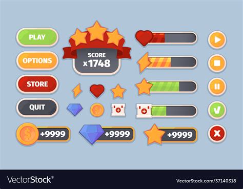 Game Ui User Interface Items Flat Panels Icons Vector Image