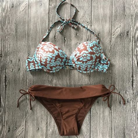 2017 Print Color Halter Bikini Swimwear Women Bikinis Sexy Bottom Bathing Suit Push Up Swimsuits