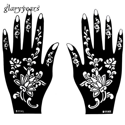 1 Pair Hands Mehndi Henna Tattoo Stencil Waterproof Flower Pattern