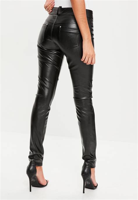 missguided black zip front faux leather skinny pants with images faux leather pants outfit