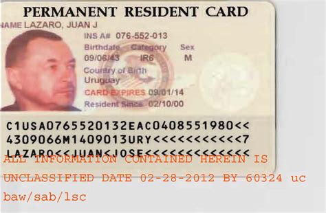 The card is back to the original color of green. FBI — Juan Lazaro's Permanent Resident Card Photo 1