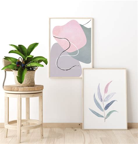 Boho Abstract Print Pink And Grey Abstract Watercolor Shapes Etsy