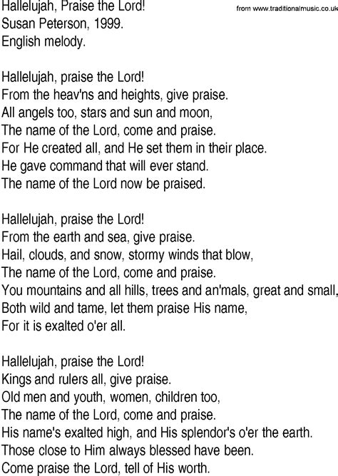 Hymn And Gospel Song Lyrics For Hallelujah Praise The Lord By Susan