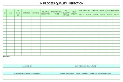 In Process Quality Inspection Format Samples Word Document Download