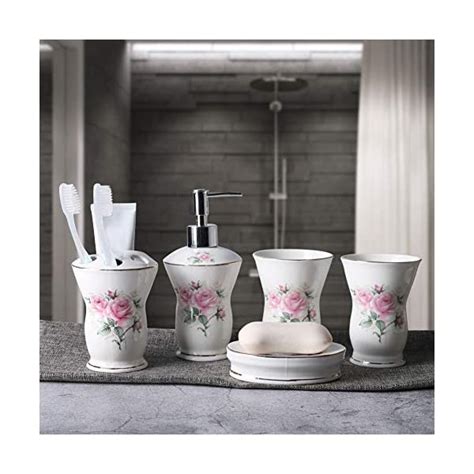 Sqowl Ceramic Rose Vintage Bathroom Accessories Set 5 Piece