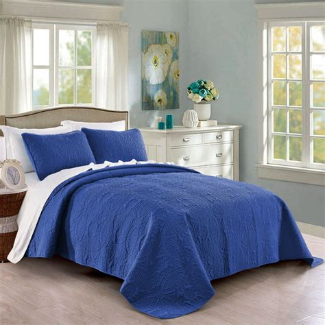 Quilt Set Fullqueen Size Royal Blue Oversized Bedspread Soft