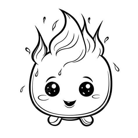 Cute Cartoon Fire Burn Coloring Page Outline Sketch Drawing Vector