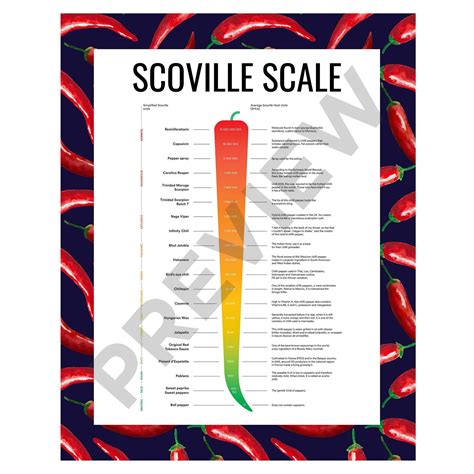 Scoville Scale Poster Peppers Hotness Scale Hot Pepper Etsy New Zealand