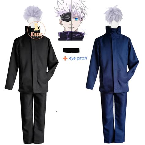 Specialty Anime Jujutsu Kaisen Gojo Satoru Cosplay Costume Black Uniform Wig Full Set Clothing