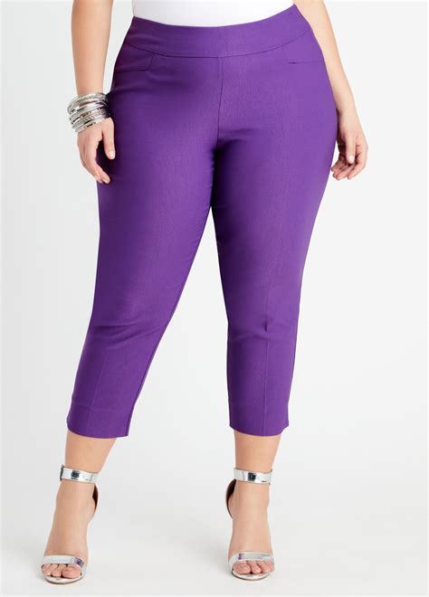 Plus Size Purple Stretch Pull On Capri Pants Plus Size Work Pants