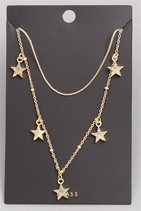 Gold Layered Star Drop Choker Necklace Mid Length